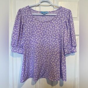 Cece Lilac Daisy Puff Sleeve Top Size Medium